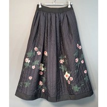 여성 누빔스커트 겨울 치마 허리밴딩 롱스커트 누빔 본딩 77사이즈 66사이즈 블랙바탕 꽃무늬 플라워 항아리 스커트 퀼팅 고급미시옷 40대미시옷쇼핑몰 엄마옷 데일리 여자누빔치마 블랙