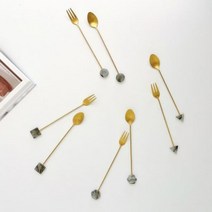 쿠마마 마블 스텐 골드 디저트 롱 스푼 포크 32타입, 선택:그레이 원:포크, 단품