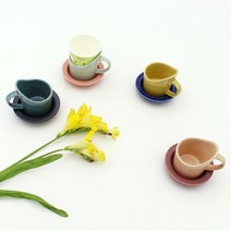달소금 예쁜 도자기 투톤 종이컵 홀더/받침세트(4color), 색상:레몬&블루SET(유광), 단품