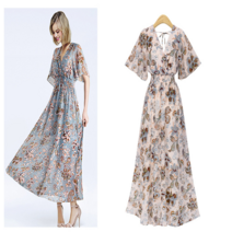 kirahosi 905200 브이넥 반팔 에스닉 쉬폰 롱원피스