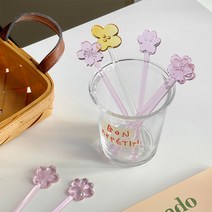 벚꽃 유리 막대 스틱 음료 교반기 칵테일 커피 혼합주, 벚꽃 3개