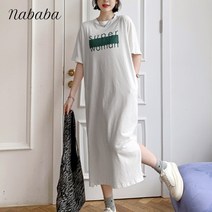 나바바 NO296 여성 캐주얼 레터링 롱 반팔 원피스