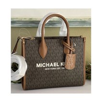 MICHAEL KORS MIRELLA SMALL SHOPPER TOP ZIP CROSSBODY SATCHEL BAG MK BROWN LOGO