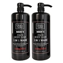 Dead Sea Collection 남성용 바디 워시 - 2팩(67.6 Fl. Oz) - Sandalwood 3 in 1 남성용 바디 워시 - 신선하고 시원한 느낌을 유지하는 남성용 샤워 젤과 샴푸가 포함된 남성용 세안, Amber-wood
