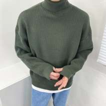 남자 세미오버 남자 크롭 워머 터틀넥 니트 블랙 아이보리 카키 블루