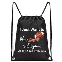 PXTIDY 럭비 볼 백팩 럭비 플레이어 선물 팀 드로스트링 백 팬스포츠 체육관 백팩 엄마 코치 선물 블랙.