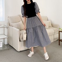 [세인트이브] AR201 허리밴딩 체크 캉캉 롱원피스