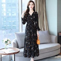 AMlisa 프린팅 롱원피스 트랜드 우아한 슬림핏 여름쉬폰원피스 빅사이즈원피스 여름쉬폰원피스