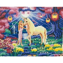 헬로우하비 LED캔버스보석십자수, 2. LED 유니콘과 소녀 30X40