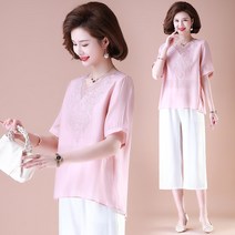 엄마옷 여름 얇은 반팔 셔츠 40대 50대 여성복 여름기질 면 린넨 투피스 세트