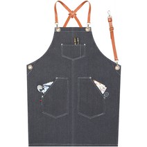 모올글래드 데님 앞치마 캐주얼 롱 앞치마 남녀공용 데일리 앞치마, 데님 앞치마 (가죽버클-그레이)