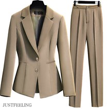 JUSTFEELING 여성 캐주얼 정장세트 프런트 유니폼 작업복 여자셋업 면접복장 자켓 바지세트