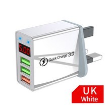 고속 충전기 무선 USB 충전기 빠른 3.0 3 포트 벽 전화 어댑터 LED 디스플레이 EU/US 플러그 삼성 샤오미, 06 UK Plug White