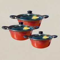 선학 알루미늄 경질 3종 냄비세트 양수 20cm 24cm 26cm 주방냄비, 레드+블랙