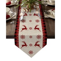 크리스마스테이블러너 식탁보 눈송이 엘크 트리 테이블 플래그 붉은 격자 무늬 린넨 테이블 레이스 플레이스 매트 식탁 탁상 장식 홈 장식, 180x33cm, 5