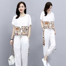 1+1 린넨세트 반팔상하세트 빅사이즈 여성 투피스 세트 엄마옷