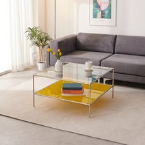 [(주)티에스퍼니처] 리프 모듈 거실 테이블 780, 선택:옐로우 / 2단:블랙