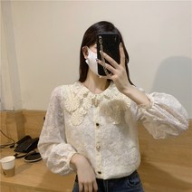 2022년 봄 여성 상의 긴팔 셔츠 리본 레이스 블라우스 봄옷