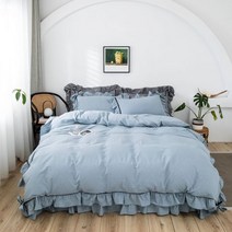 공주 스타일 프릴 침대 이불세트 스커트 4 피스 면화 소녀감성 로맨틱 레이스 하트 퓨어 컬러 침구