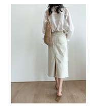 흰청치마 하얀색 치마 화이트 스커트 화이트 데님 청치마 뒷트임 데님 스커트 편한 스커트 뒷트임 데닝 롱스커트