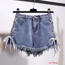대형 버 스트랩 하이 허리 데님 반바지 여성 여름 느슨한 슬림 넓은 다리 핫 팬츠