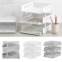 높은 층고 핑거홀 편한 3단 서류 트레이 추천 데스크오거나이저 실험실 A4, WH-280367