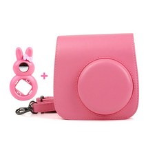 fujifilm instax mini 9mini 8 즉석 필름 카메라 용 5 색 품질 pu 가죽 카메라 케이스 및 토끼 클로즈업 셀카 렌즈, 플라밍고 핑크