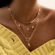 Ogfaour 못난이 진주 목걸이 패션 골드 실버 컬러 스네이크 체인 칼라 여성용 김나영 연예인 선물