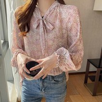 루즈 블라우스 샤랄라 셔츠 핏 여성 플라워 핑크