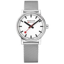 Mondaine Evo2 MSE.35110.SM 남성용 및 여성용 시계 35mm - 공식 스위스 철도 손목 실버 스틸 스트랩 30m 방수 사파이어 크리스탈