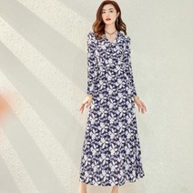 원피스 신상품 일노타임 빈티지 긴팔 V넥 가을 원피스 V넥 플라워 스커트 1764