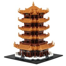 중국 스타일 호환 키덜트 블럭 브릭 옐로우 크레인 타워 성인 어려운 조립 완구 교육용 작은 입자, 단일사이즈, 캐슬 6300입자