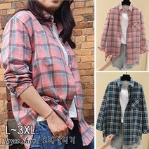 Joyce shop 체크 셔츠 남방 긴팔 루즈핏 빅사이즈 여자 블라우스 기모 체크남방 여성 블라우스 남방 셔츠