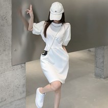 라엔 반팔 원피스 허리 스모크밴딩 캐주얼 원피스