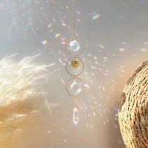 윈드차임 크리스털 윈드 차임 드림 캐처 스테인드 글라스 태양 캐처 프리즘 레인보우 메이커 창 정원 장, 12 gold MS065