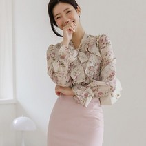 [스타일온미] 퍼퓸 플라워 러플 리본 쉬폰 블라우스