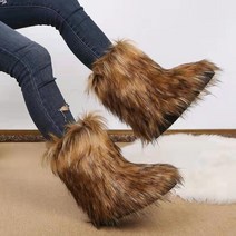 2023 Winter Women Snow Boots Female Warm Fur Plush Faux Fox Ski Ladies Outdoor Slip On Cozy, [08] 43, 03 khaki_08 43