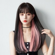 투툰 앞머리 롱가발 통가발 여자가발 앞머리가발 트렌드가발 여자가발 앞머리가발 여성가발 맞춤가발, 다크브라운+핑크