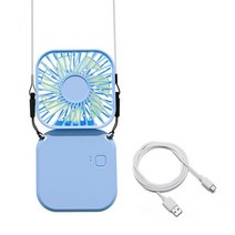 미니 휴대용 넥 밴드 무선 선풍기 접이식 소형 핸디 USB 충전식 스포츠, 파란