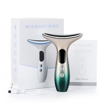얼굴마사지기계 셀프 홈케어 뷰티 마사지기 EMS 얼굴 목 미용 장치 3 색 LED 광자 치료 피부 조임 4 모드 이중턱 감소 주름 방지 스킨 케어 제거, 녹색_중국
