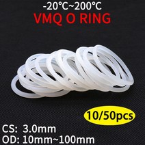 고무오링 10/50Pcs VMQ 백색 O 반지 틈막이 CS 3mm OD 10 100mm 실리콘 음식 급료 고열, [61] OD 100mm ID 94mm, [02] 50Pcs, [01] CS 3.0mm