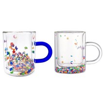 이중 글라스 머그컵 내열 유리컵 240ml, 투명1개+블루1개