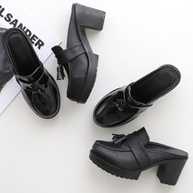 에나멜 태슬 통굽 뮬슬리퍼 슬리퍼형구두 7cm 블로퍼