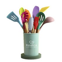 Rosearia 실리콘 나무 손잡이 주방 조리도구 12종 세트, 혼합색상