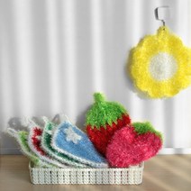 귀여운주방용품 부드러운수세미 비나리 딸기 꽃 사각형 아크릴 수세미 5P set, 1, 비나리수세미_딸기5P