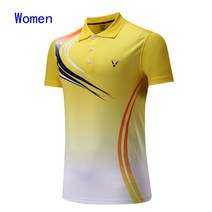 어린이/여성/남성 테니스 셔츠 빠른 건조 배드민턴 티셔츠 탁구셔츠 탁구복 스포츠 탑스 유니폼, [02] Woman Yellow Shirt, [04] L