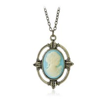 새로운 빈티지 스타일 청동 라이트 블루 카메오 목걸이 뱀파이어 다이어리 캐서린 뷰티 헤드 펜던트 여성을