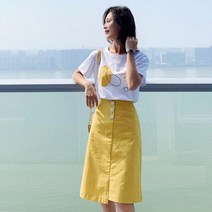 하객룩투피스 하이틴룩 봄 셋업 여성 여름 티셔츠 스커트 세트 새로운면화 소매 풀오버 여자 학생레저정장 레이디 드레스