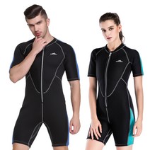 커플 다이빙슈트 가성비 2mm 반팔 잠수복 서핑슈트 웻슈트, 1105 블랙과 파랑, L