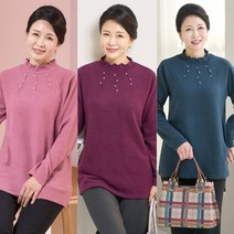 [엄마옷 로즈맘] 핀턱진주셔링기모티셔츠/겨울 50대60대 생신선물 겨울옷 엄마티셔츠 할머니옷